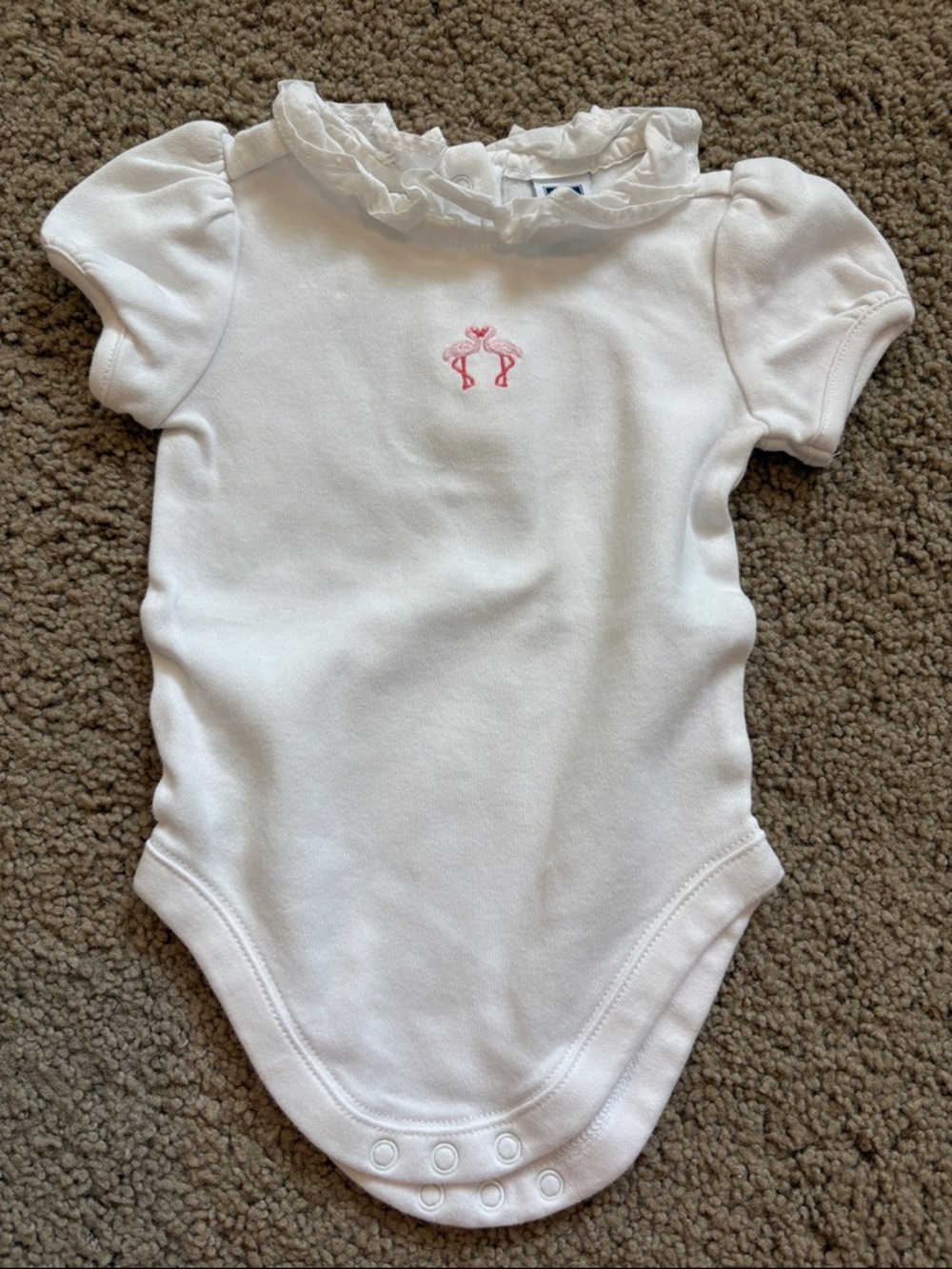 Janie and Jack White Ruffle-Collar Bodysuit with Pink Embroidery